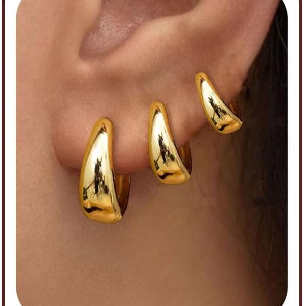 14K Gold Plated Huggie Hoop Earrings Set – 3 Pairs