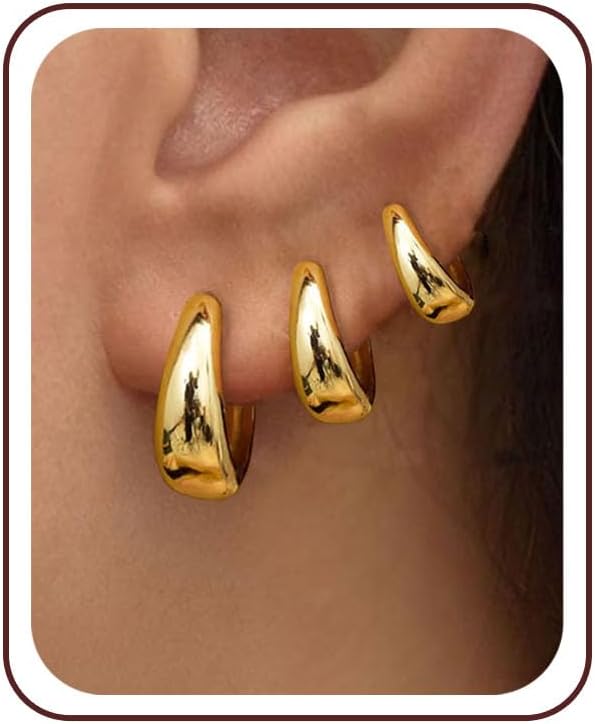 14K Gold Plated Huggie Hoop Earrings Set – 3 Pairs
