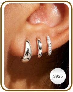 DORANA 925 Sterling Silver Huggie Hoop Earrings – 3 Pairs