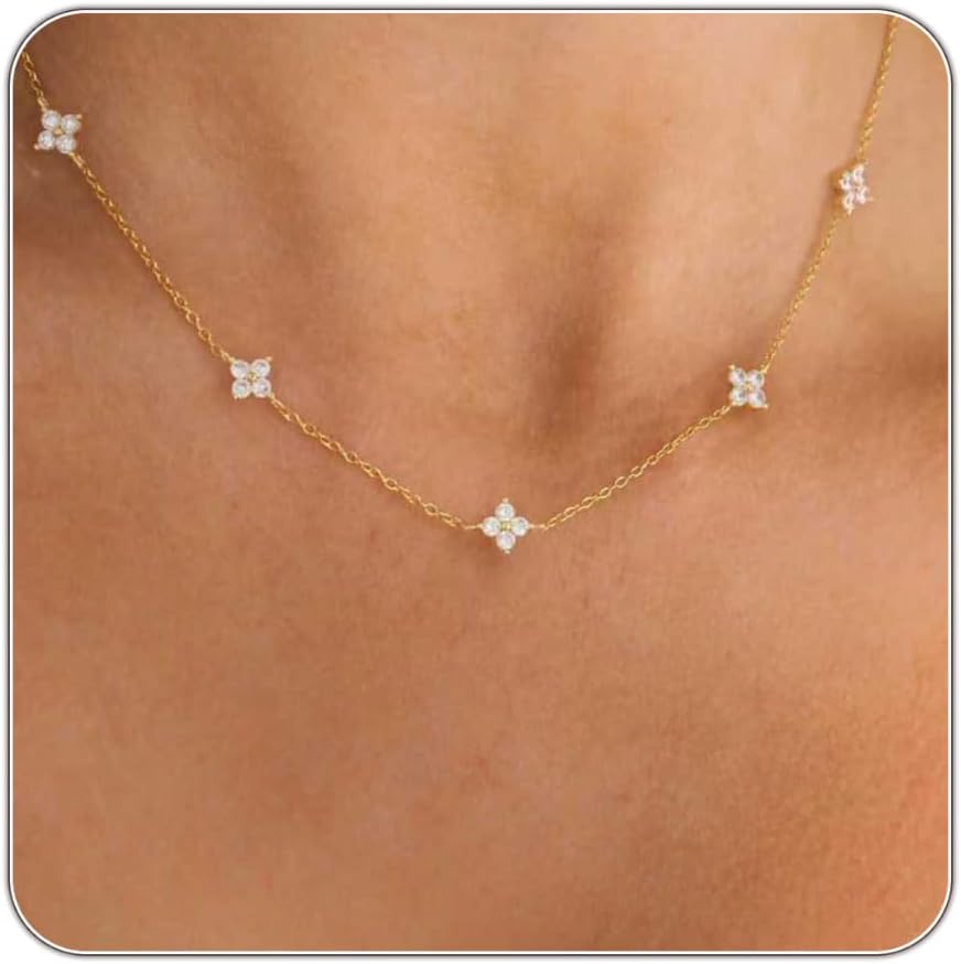 CUEZIY Dainty CZ Station Choker Necklace – Gold & Silver