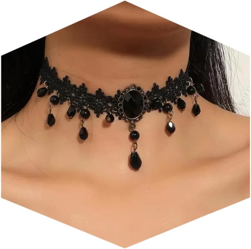 Fesciory Adjustable Black Necklace – Goth Velvet & Lace