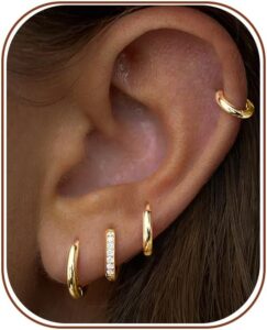 Small Gold Huggie Hoop Earrings Set – 14K Plated