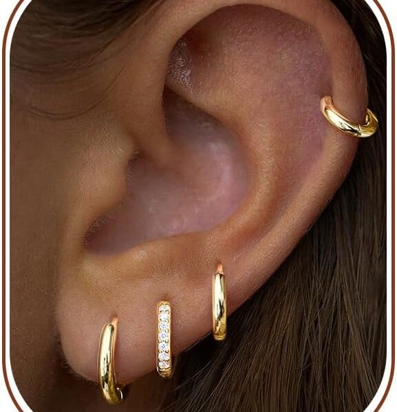 Small Gold Huggie Hoop Earrings Set – 14K Plated