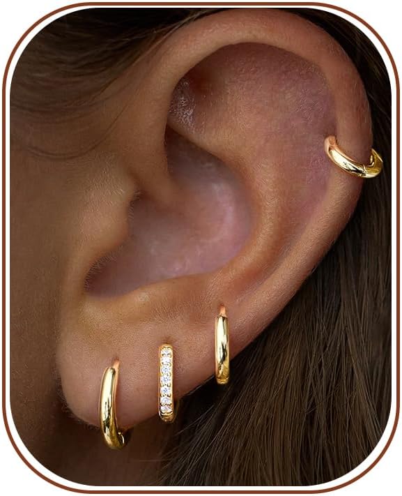 Small Gold Huggie Hoop Earrings Set – 14K Plated