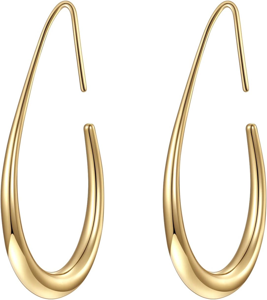 Large Teardrop Pull-Through Hoop Earrings – Gold Plated