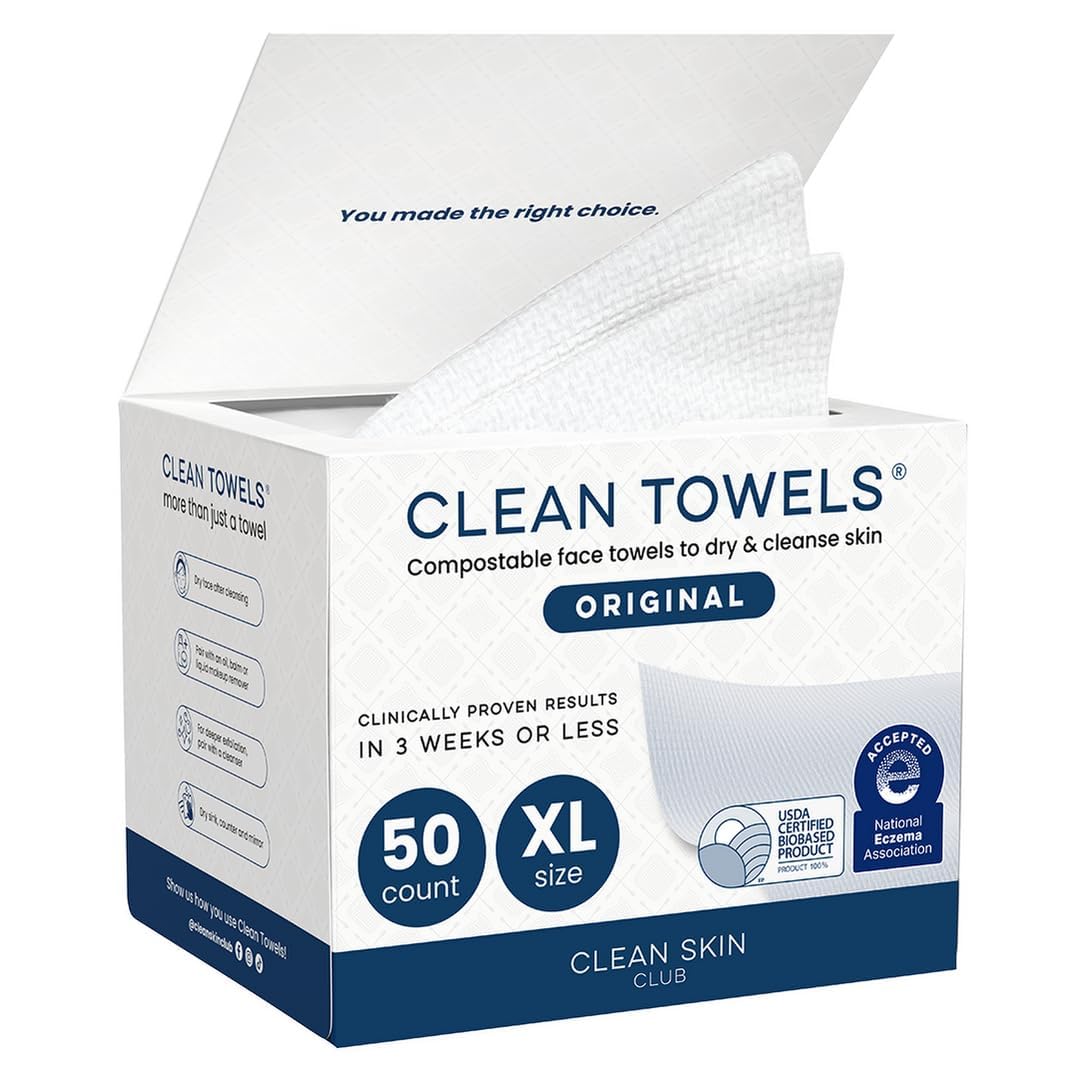 Clean Skin Club Clean Towels XL – Disposable Face Towels, 50 Ct