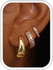 LOLIAS 14K Gold Plated Chunky Huggie Hoops – 3 Pairs