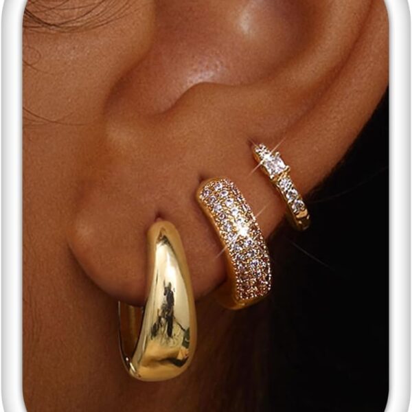 LOLIAS 14K Gold Plated Chunky Huggie Hoops – 3 Pairs