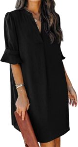 QACOHU V-Neck Ruffle Sleeve Shift Dress