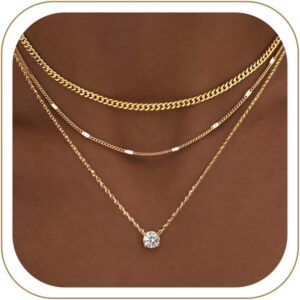 WomenGifts 14K Gold Layered Necklace Set – Dainty Pendant