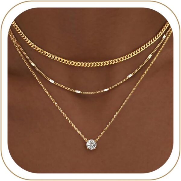 WomenGifts 14K Gold Layered Necklace Set – Dainty Pendant