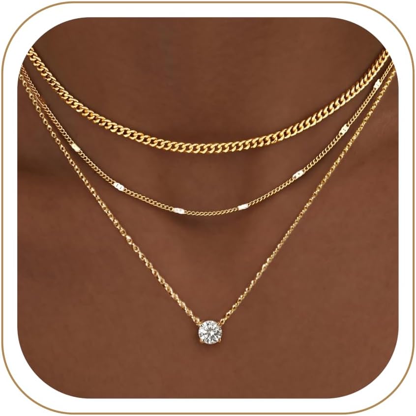WomenGifts 14K Gold Layered Necklace Set – Dainty Pendant