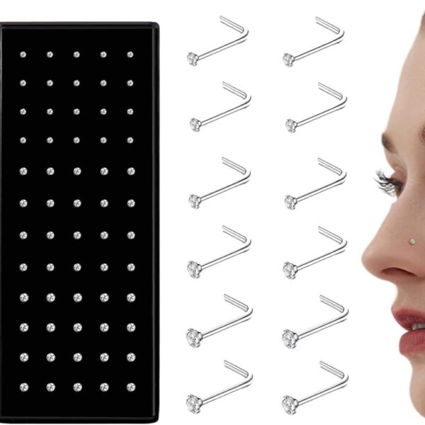 THUNARAZ L-Shaped Nose Studs Set – 20G/22G, CZ