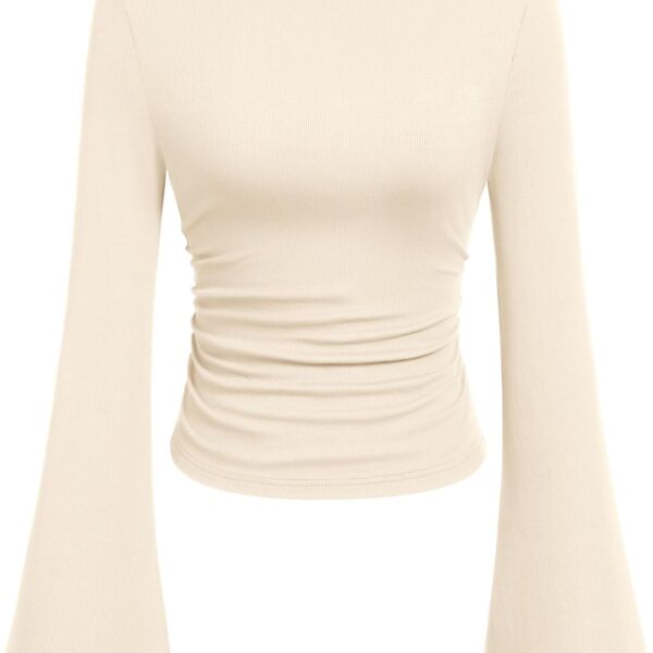 PRETTYGARDEN Women’s Boat Neck Bell Sleeve Ribbed Top