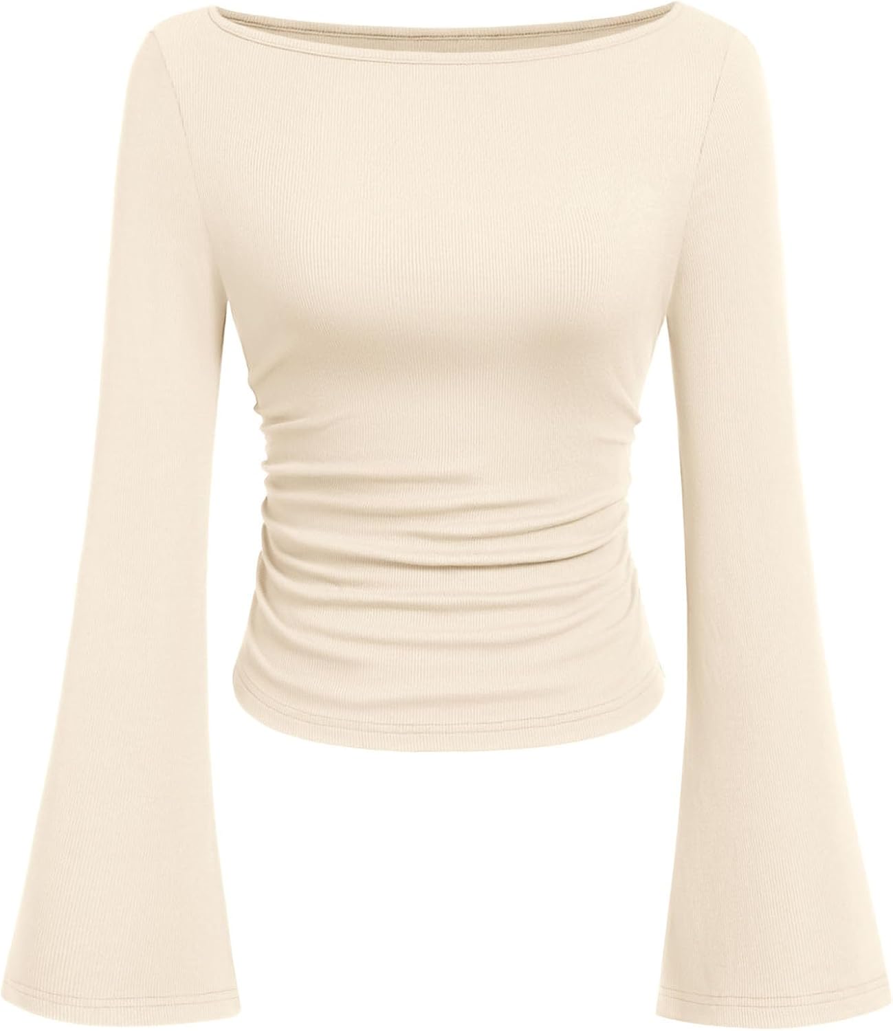 PRETTYGARDEN Women’s Boat Neck Bell Sleeve Ribbed Top