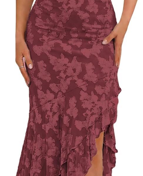 BORIFLORS Ruched Floral Maxi Dress – Wedding Guest