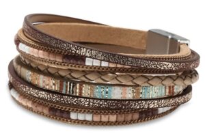 Fesciory Leather Wrap Bracelet – Boho Stacked Cuff