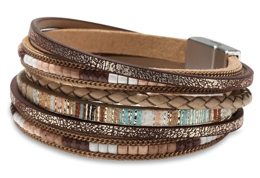 Fesciory Leather Wrap Bracelet – Boho Stacked Cuff