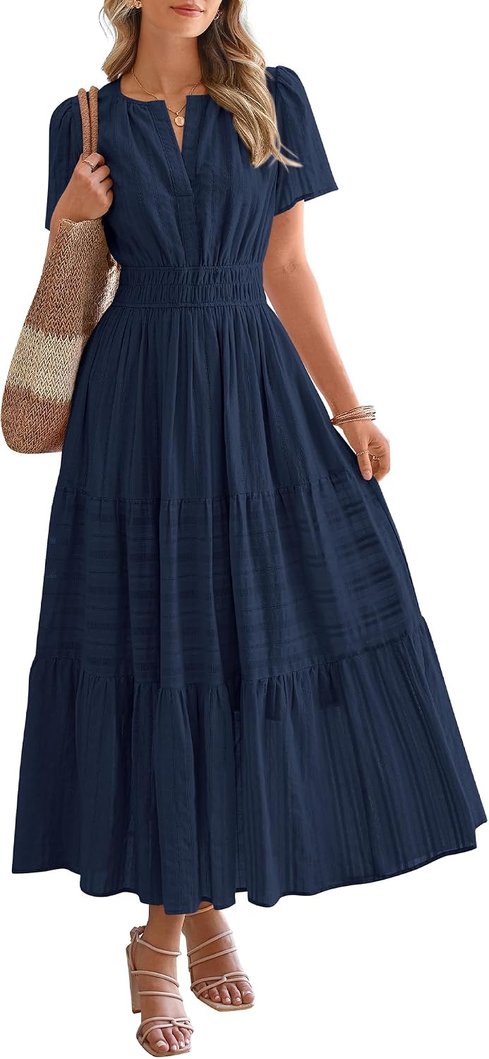 BTFBM Summer Maxi Dress with Pockets, V-Neck