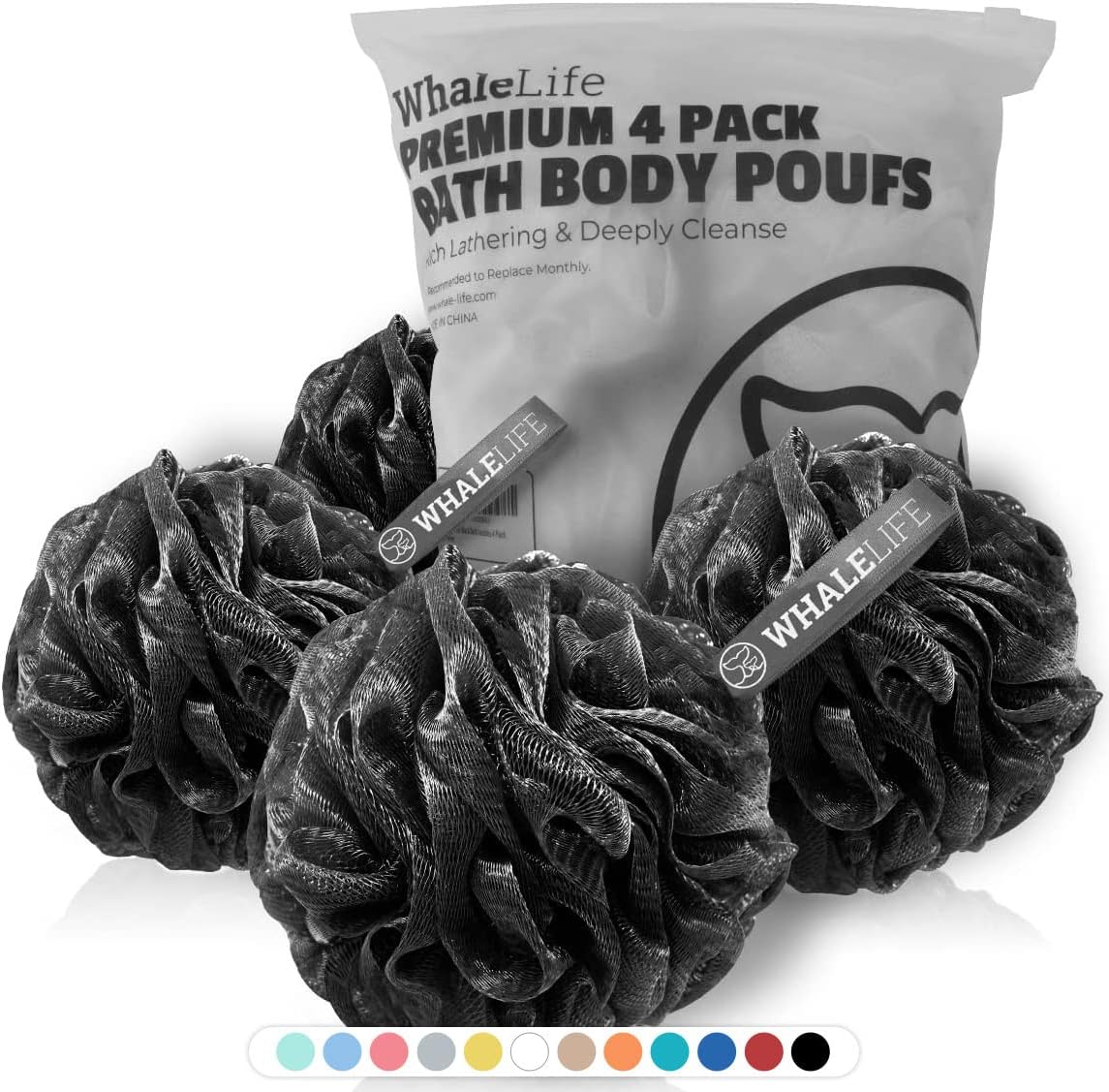 WhaleLife Bath Loofah Set – 4 Pack for Sensitive Skin