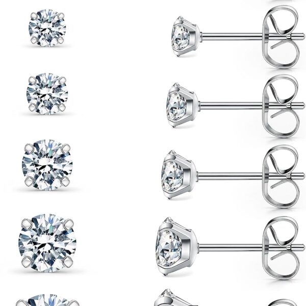 6-Pair CZ Stud Earrings Set – Hypoallergenic, 3 to 8mm