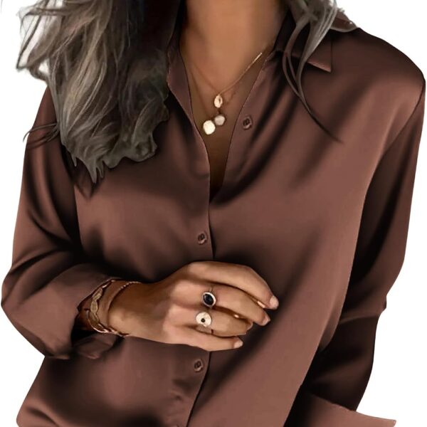 Zeagoo Women’s Satin Silk Button-Down Blouse