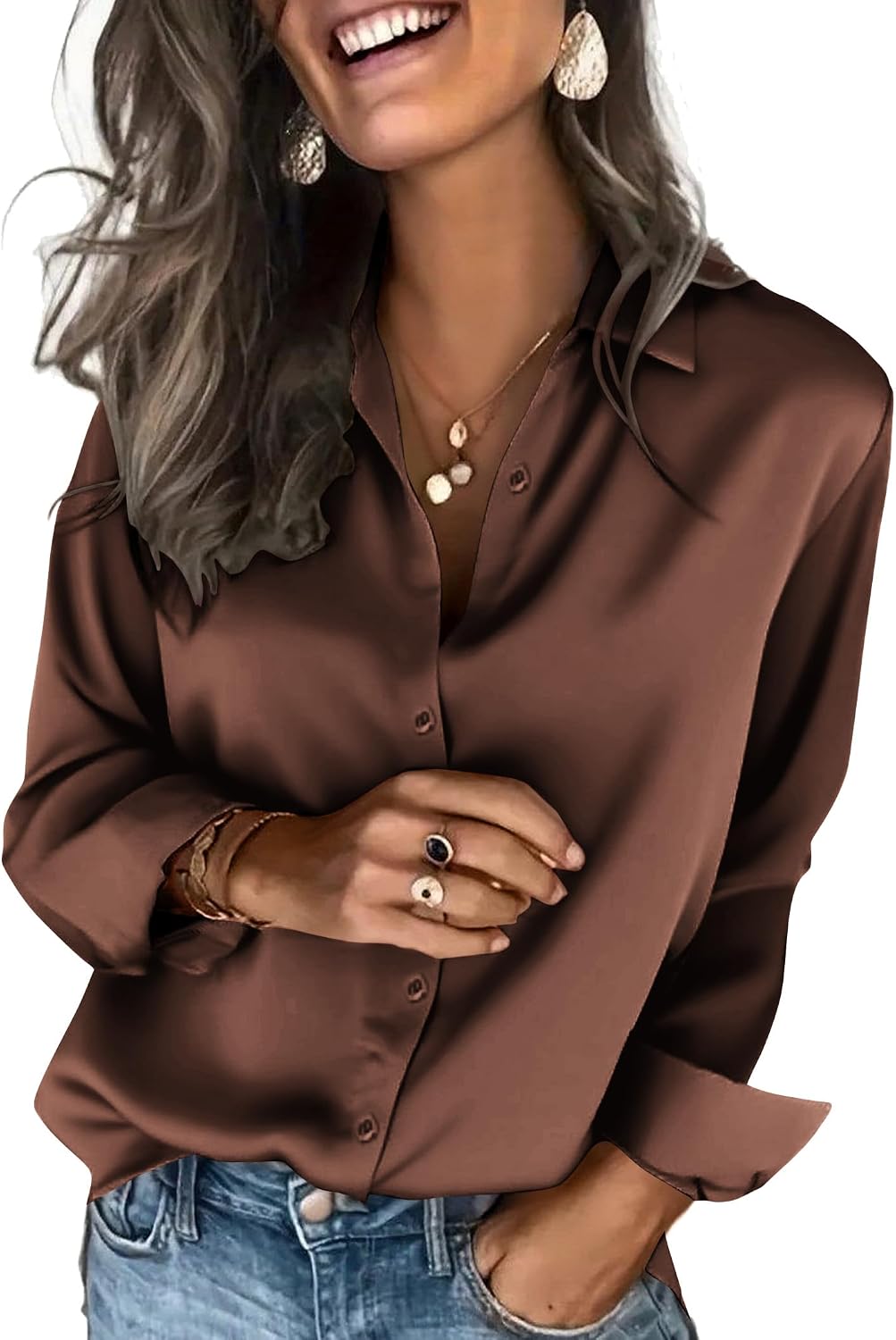 Zeagoo Women’s Satin Silk Button-Down Blouse
