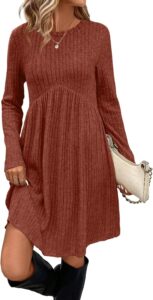 OFEEFAN Crew Neck Tunic Dress with Pockets