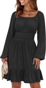 ANRABESS Lantern Sleeve Square Neck Mini Dress