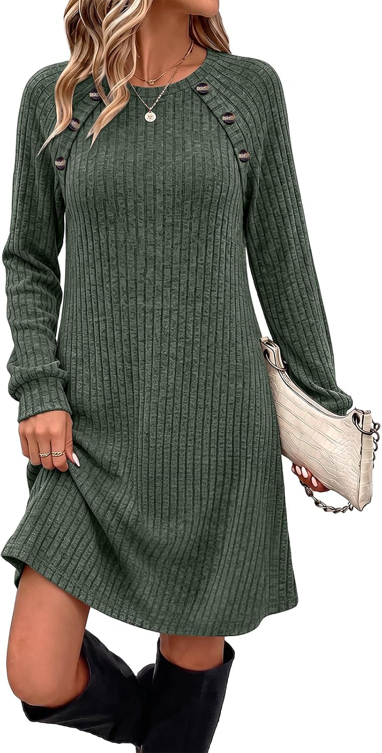 OFEEFAN Long Sleeve Fall Dress with Pockets