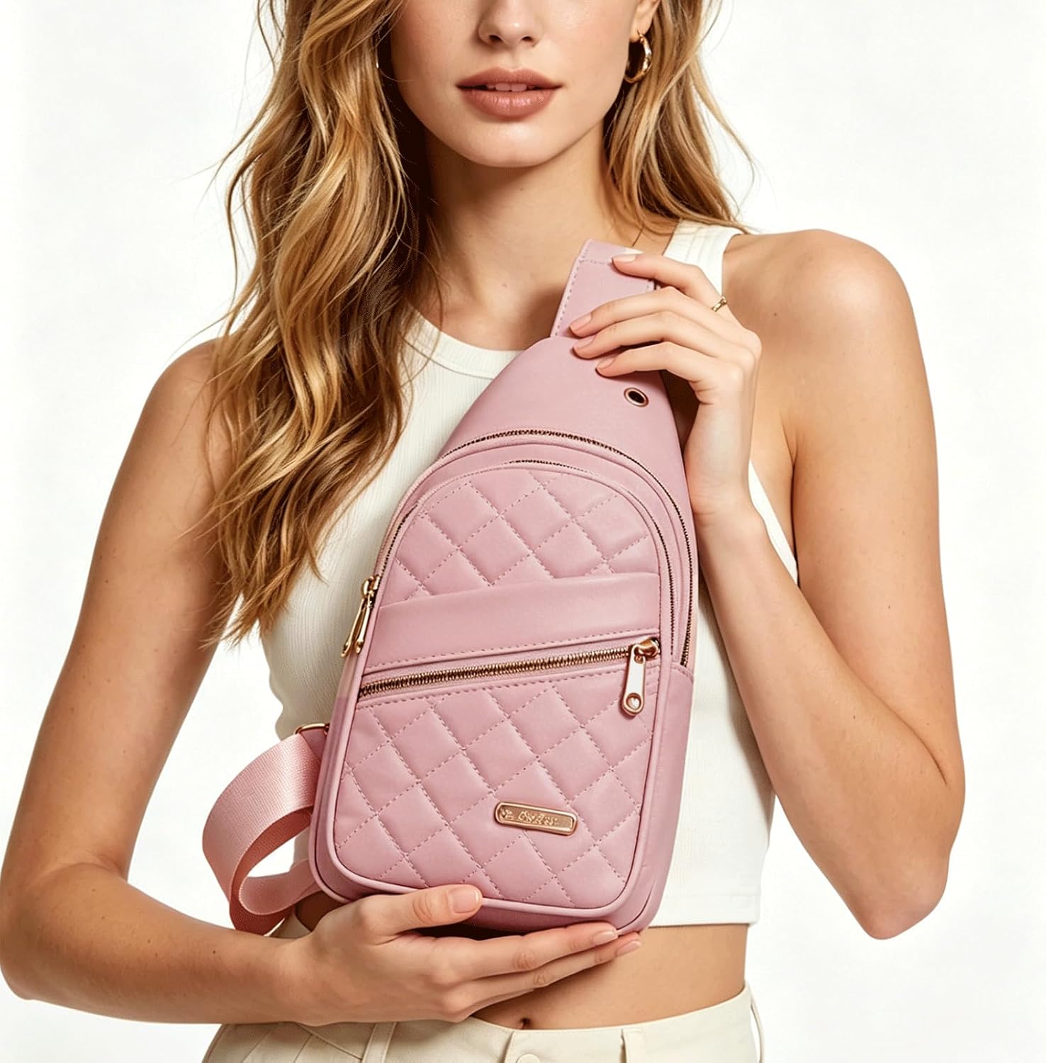 Quilted Sling Crossbody Bag for Women – Zipper Pockets