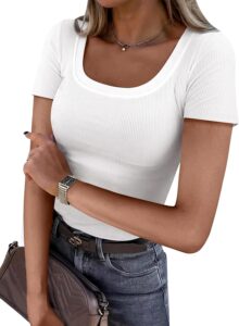ANRABESS Women’s Scoop Neck Ribbed Short Sleeve Tee