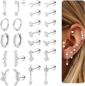 LOLIAS Flat Back Earrings Set – Hypoallergenic Studs & Hoops