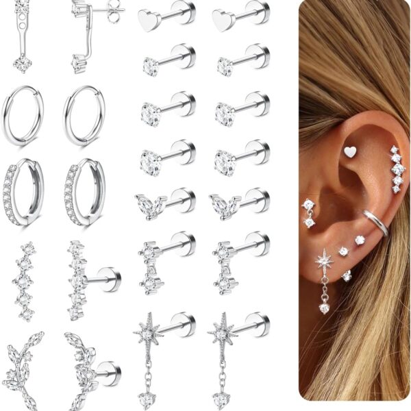 LOLIAS Flat Back Earrings Set – Hypoallergenic Studs & Hoops