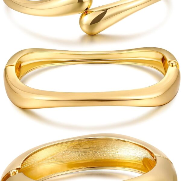 Chunky Gold Bangle Bracelet Stack – 14K Plated Set