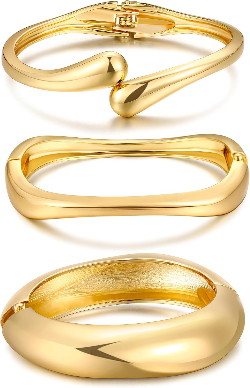 Chunky Gold Bangle Bracelet Stack – 14K Plated Set