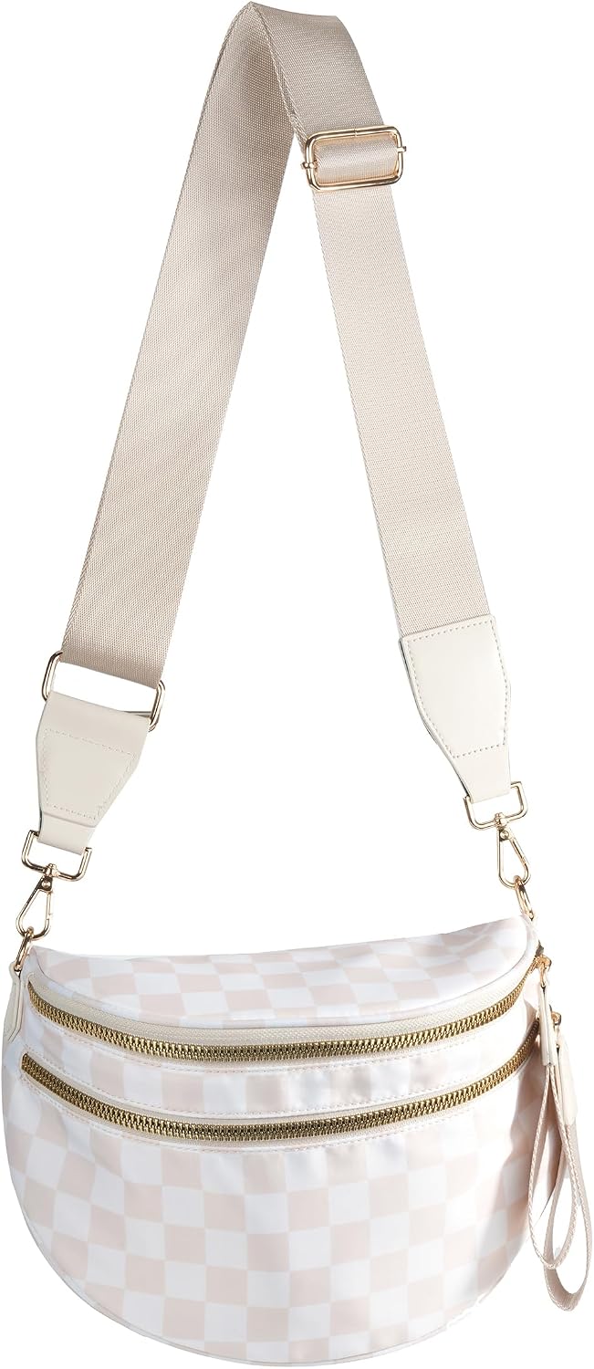 FEIBOON Spacious Checkered Nylon Crossbody Bag – Lightweight