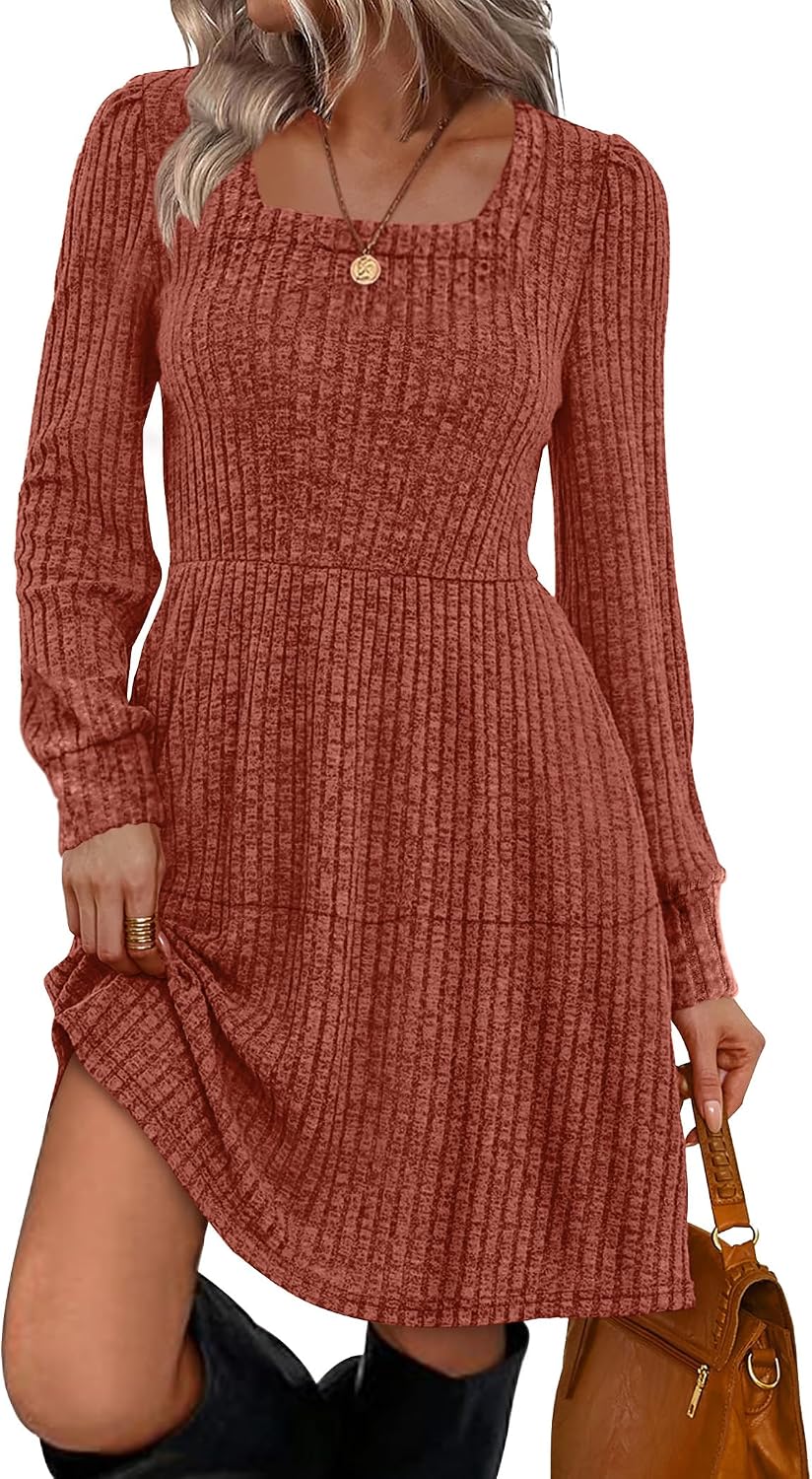 Sampeel Square Neck Babydoll Sweater Dress