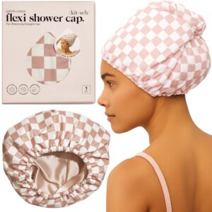 Kitsch Satin-Lined Shower Cap – Terracotta Checker