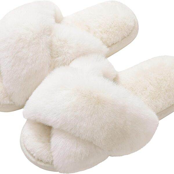 Evshine Women’s Fuzzy Cross-Band Slippers