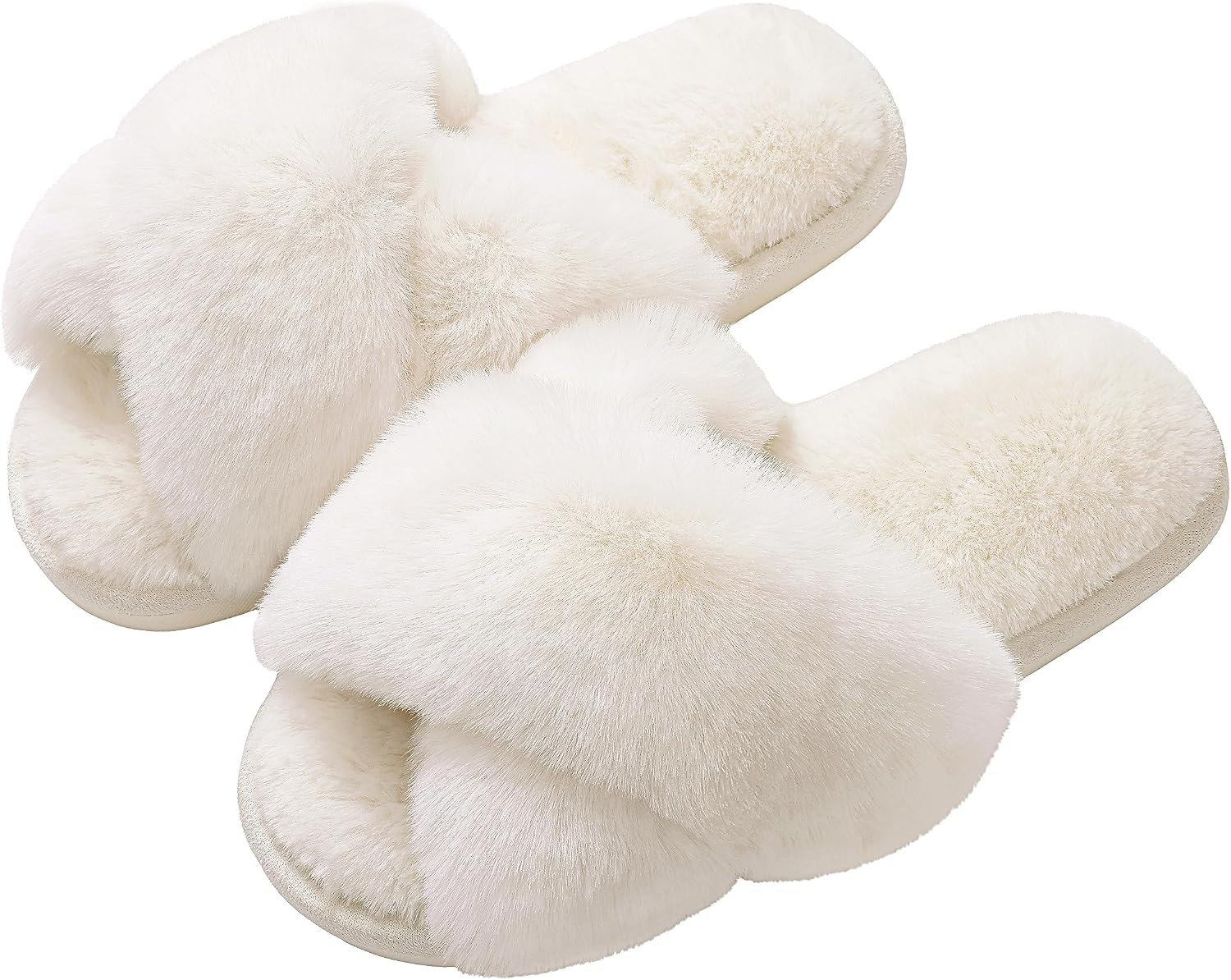 Evshine Women’s Fuzzy Cross-Band Slippers