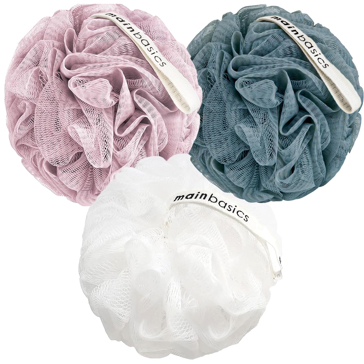 MainBasics Shower Loofah Set – 3 Pack Poufs