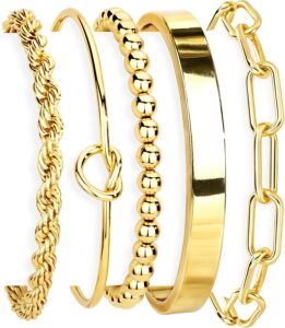 Gokeey 14K Gold Plated Bracelet Set – Chunky Cuff Stack