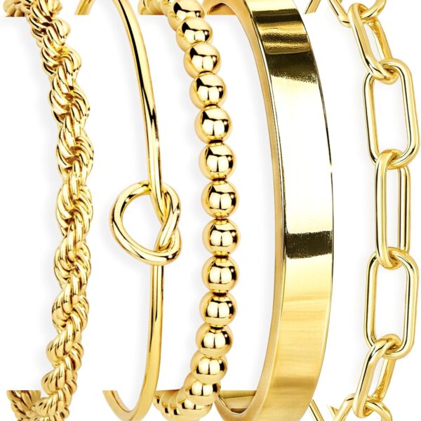 Gokeey 14K Gold Plated Bracelet Set – Chunky Cuff Stack