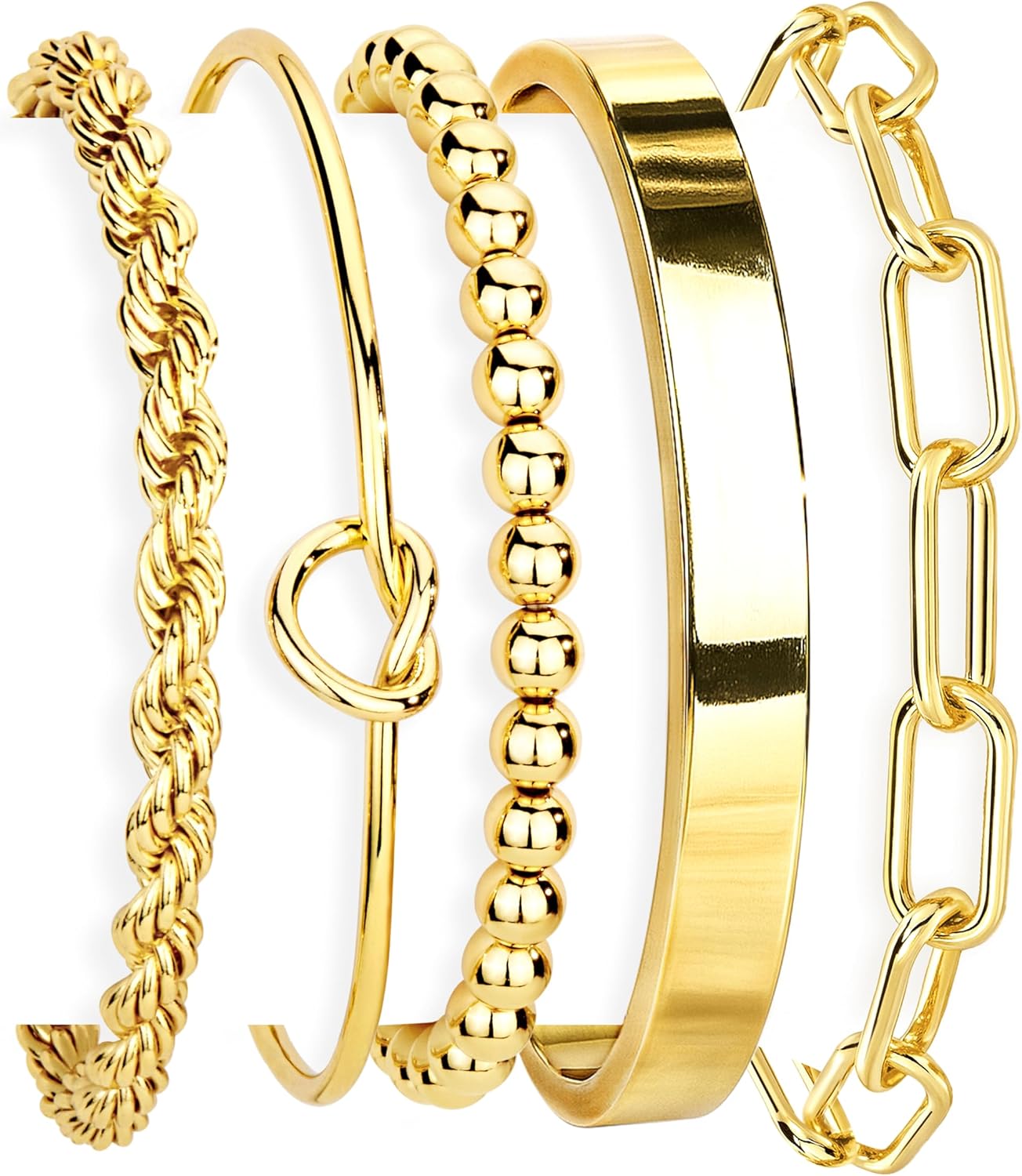 Gokeey 14K Gold Plated Bracelet Set – Chunky Cuff Stack