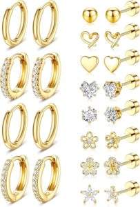 Gold Flat Back Stud Earrings Set – Hypoallergenic