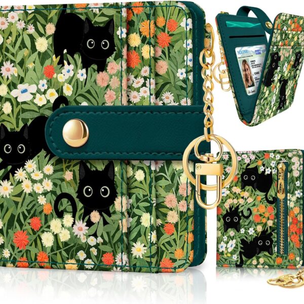 Jogjam Black Cat Floral RFID Wallet – Slim PU Leather