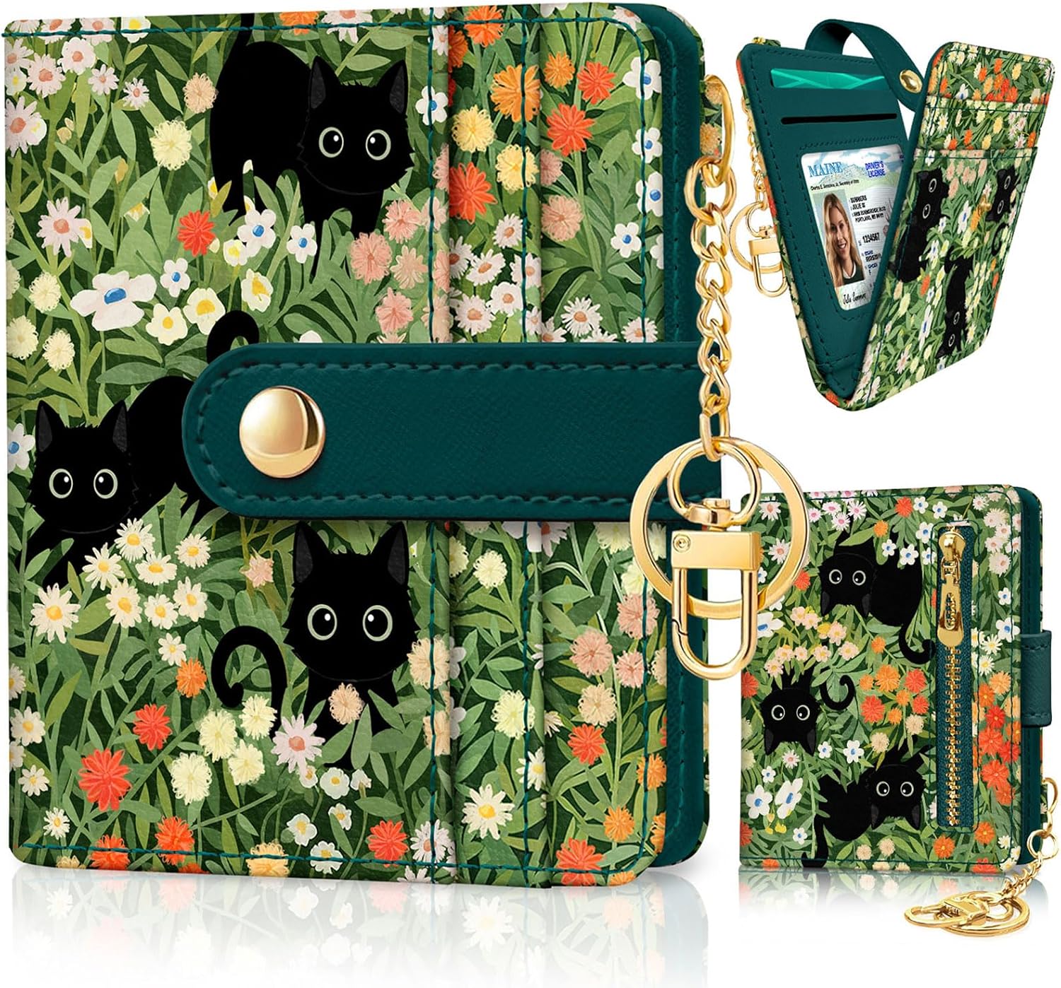 Jogjam Black Cat Floral RFID Wallet – Slim PU Leather