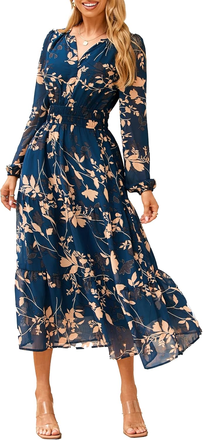 Simplee Floral Boho Long Sleeve Maxi Dress