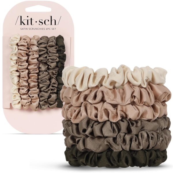 Kitsch Satin Scrunchies, Eucalyptus, 6-Pack